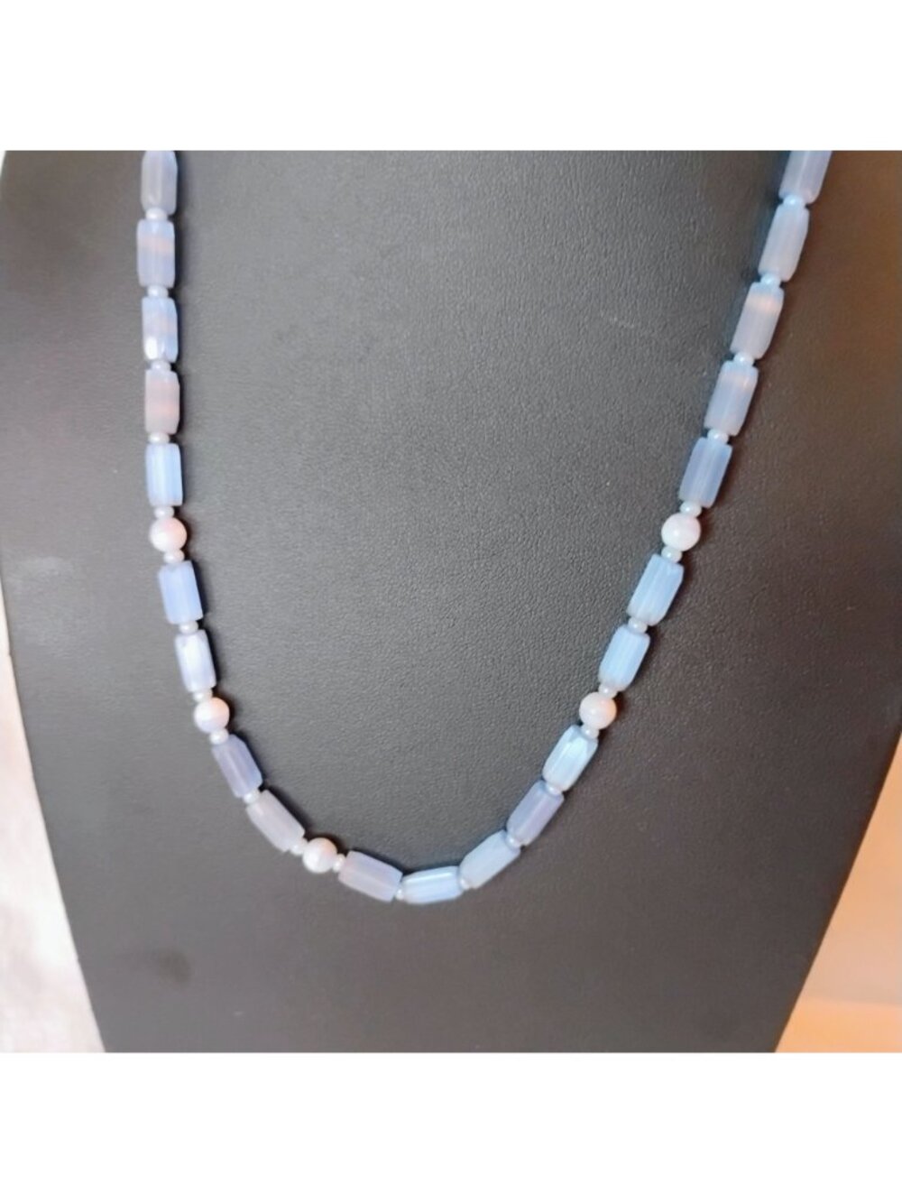 Vintage Art Deco Czech Faceted Blue Atlas Satin Art Glass Beaded Necklace 20" - Picture 4 of 7